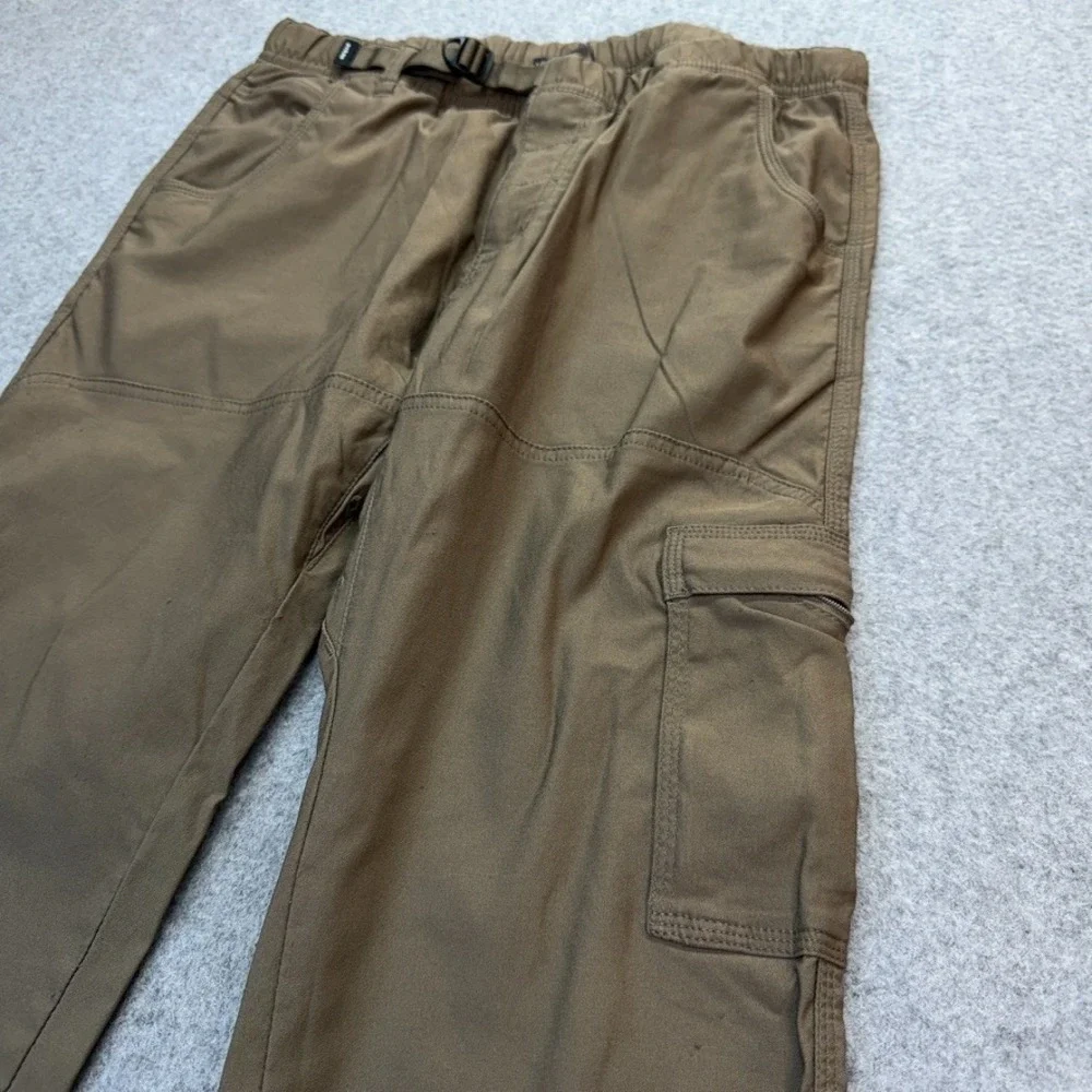 prAna Men Cargo Pants Large Stretch Beige 32x30 Standard Fit Belt Hiking Outdoor
